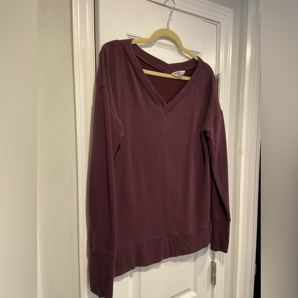 Athleta Size S Plum Purple Stretch Long Sleeve V Neck Tunic Top Thumbholes - Picture 4 of 9